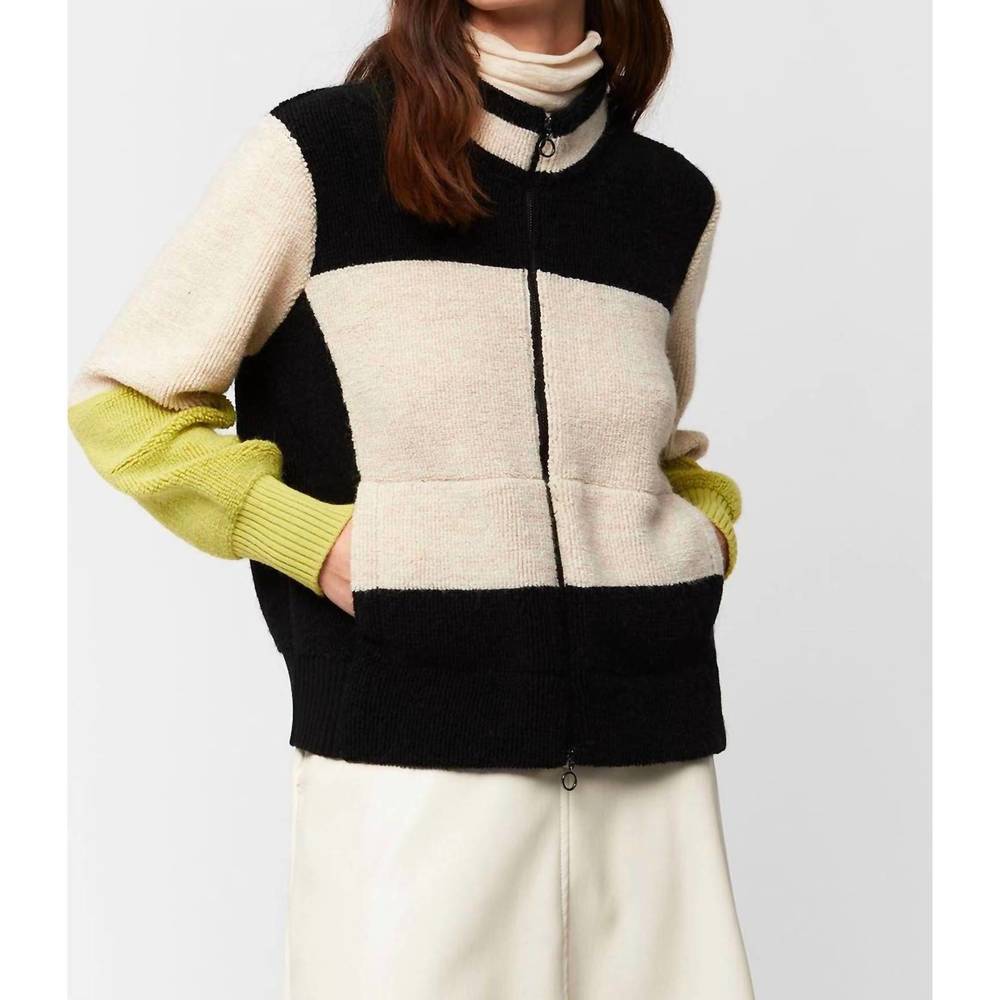 NEW ALDO MARTINS cantos zip front cardigan in black/ivory